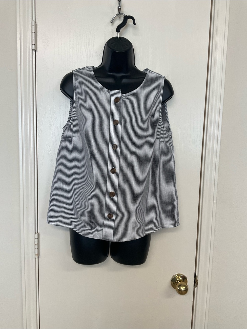 J. Crew Black and White Striped Sleeveless Button-Front Tank